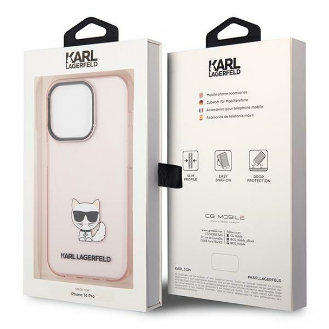 Karl Lagerfeld iPhone 14 Pro - Choupette Body Σκληρή Θήκη με Πλαίσιο Σιλικόνης - Pink / Διάφανη - KLHCP14LCTTRI