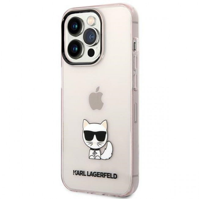 Karl Lagerfeld iPhone 14 Pro - Choupette Body Σκληρή Θήκη με Πλαίσιο Σιλικόνης - Pink / Διάφανη - KLHCP14LCTTRI