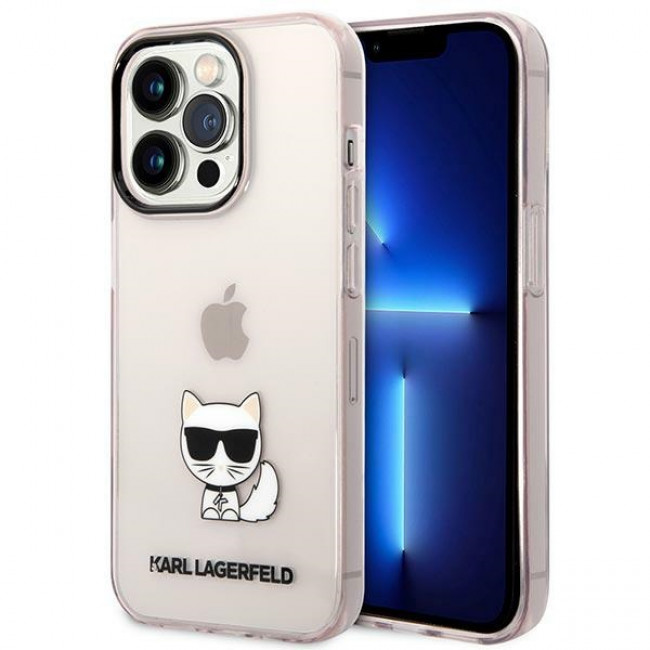 Karl Lagerfeld iPhone 14 Pro - Choupette Body Σκληρή Θήκη με Πλαίσιο Σιλικόνης - Pink / Διάφανη - KLHCP14LCTTRI