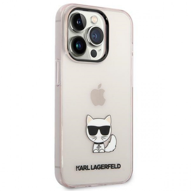 Karl Lagerfeld iPhone 14 Pro - Choupette Body Σκληρή Θήκη με Πλαίσιο Σιλικόνης - Pink / Διάφανη - KLHCP14LCTTRI