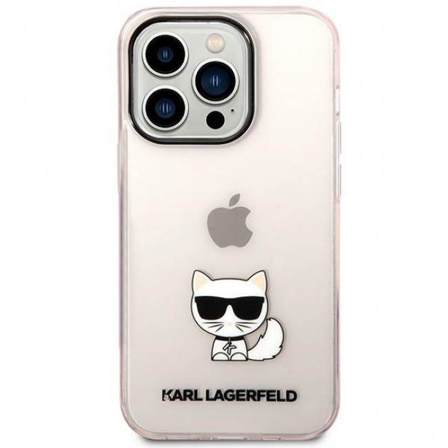 Karl Lagerfeld iPhone 14 Pro - Choupette Body Σκληρή Θήκη με Πλαίσιο Σιλικόνης - Pink / Διάφανη - KLHCP14LCTTRI