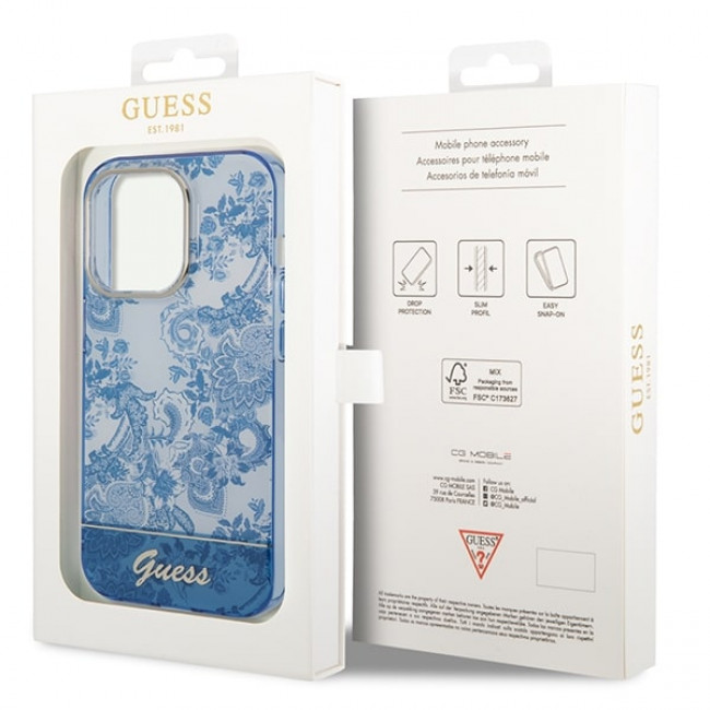 Guess iPhone 14 Pro Porcelain Collection Σκληρή Θήκη με Πλαίσιο Σιλικόνης - Blue - GUHCP14LHGPLHB