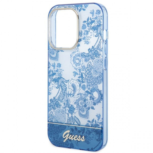 Guess iPhone 14 Pro Porcelain Collection Σκληρή Θήκη με Πλαίσιο Σιλικόνης - Blue - GUHCP14LHGPLHB