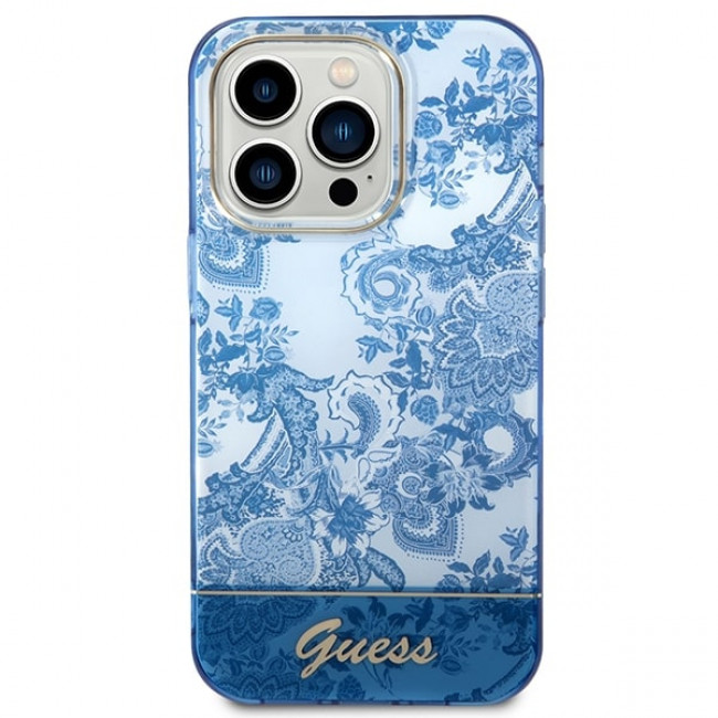 Guess iPhone 14 Pro Porcelain Collection Σκληρή Θήκη με Πλαίσιο Σιλικόνης - Blue - GUHCP14LHGPLHB