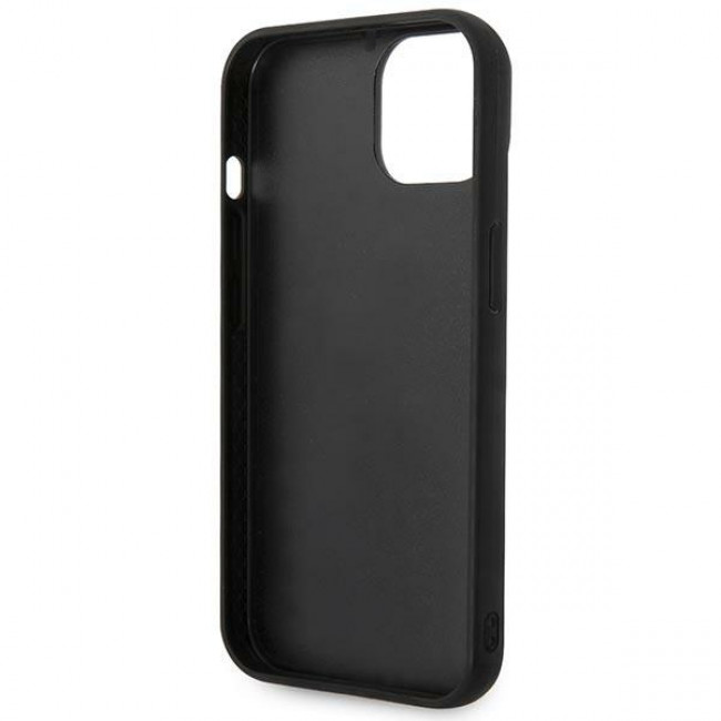 Karl Lagerfeld iPhone 14 - Puffy Ikonik Pin Σκληρή Θήκη με Επένδυση Συνθετικού Δέρματος και Πλαίσιο Σιλικόνης - Black - KLHCP14SPSQPK