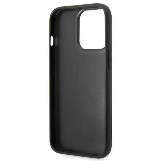 Karl Lagerfeld iPhone 14 Pro - Puffy Ikonik Pin Σκληρή Θήκη με Επένδυση Συνθετικού Δέρματος και Πλαίσιο Σιλικόνης - Black - KLHCP14LPSQPK