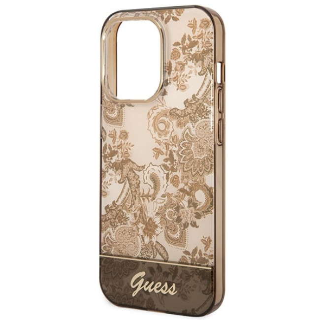 Guess iPhone 14 Pro Porcelain Collection Σκληρή Θήκη με Πλαίσιο Σιλικόνης - Ochre - GUHCP14LHGPLHC