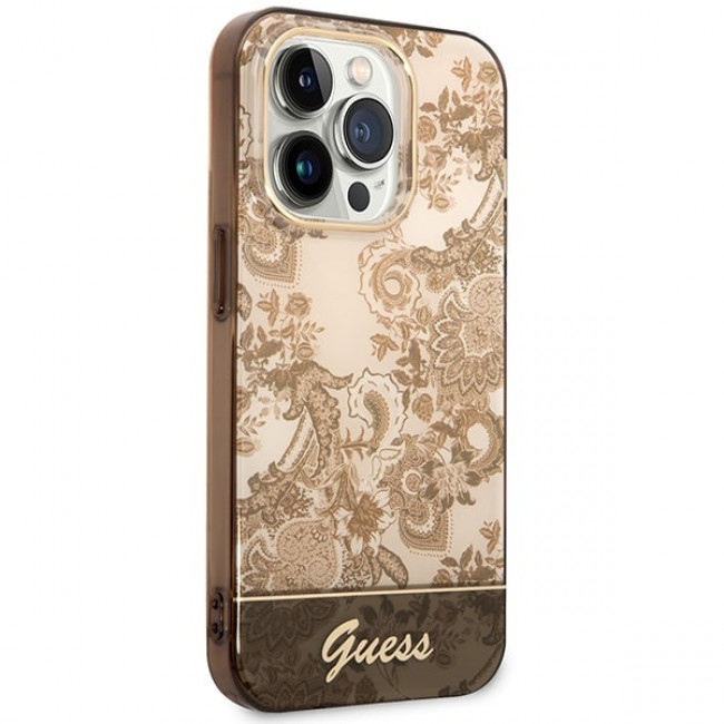 Guess iPhone 14 Pro Porcelain Collection Σκληρή Θήκη με Πλαίσιο Σιλικόνης - Ochre - GUHCP14LHGPLHC