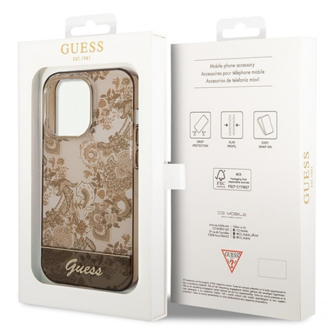 Guess iPhone 14 Pro Porcelain Collection Σκληρή Θήκη με Πλαίσιο Σιλικόνης - Ochre - GUHCP14LHGPLHC