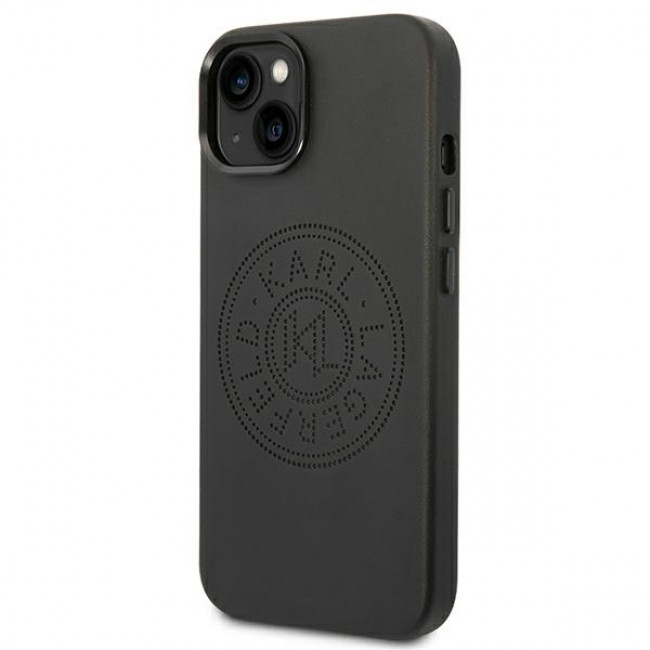 Karl Lagerfeld iPhone 14 Plus - Leather Perforated Logo Σκληρή Θήκη με Επένδυση Συνθετικού Δέρματος - Black - KLHCP14MFWHK