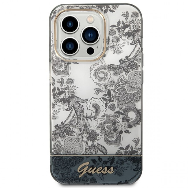 Guess iPhone 14 Pro Porcelain Collection Σκληρή Θήκη με Πλαίσιο Σιλικόνης - Grey - GUHCP14LHGPLHG