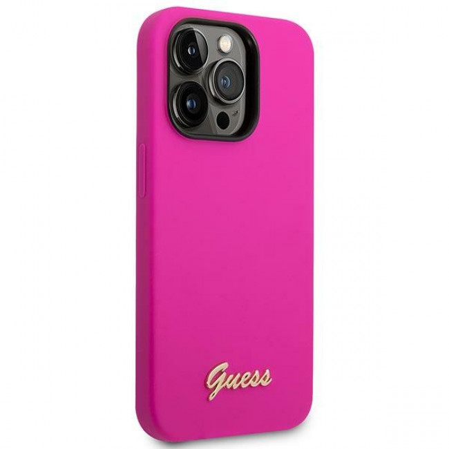 Guess iPhone 14 Pro Silicone Metal Logo Script Θήκη Σιλικόνης - Fuchsia - GUHCP14LSLSMF