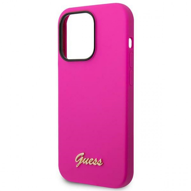 Guess iPhone 14 Pro Silicone Metal Logo Script Θήκη Σιλικόνης - Fuchsia - GUHCP14LSLSMF