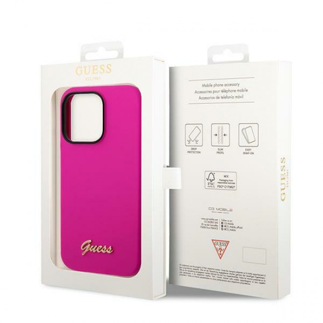 Guess iPhone 14 Pro Silicone Metal Logo Script Θήκη Σιλικόνης - Fuchsia - GUHCP14LSLSMF