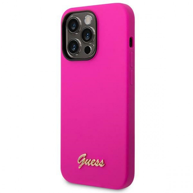 Guess iPhone 14 Pro Silicone Metal Logo Script Θήκη Σιλικόνης - Fuchsia - GUHCP14LSLSMF