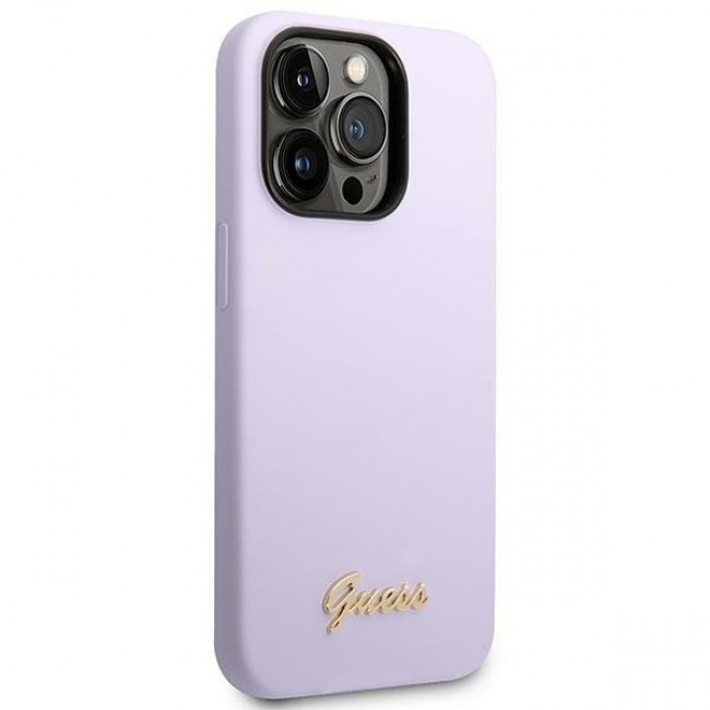 Guess iPhone 14 Pro Silicone Metal Logo Script Θήκη Σιλικόνης - Purple - GUHCP14LSLSMU