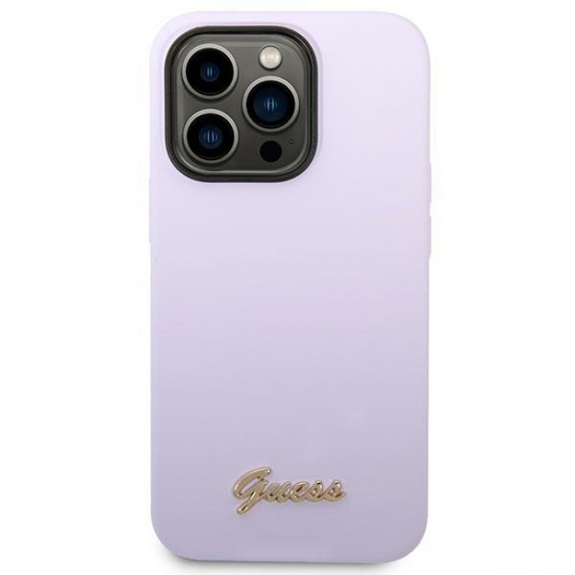 Guess iPhone 14 Pro Silicone Metal Logo Script Θήκη Σιλικόνης - Purple - GUHCP14LSLSMU