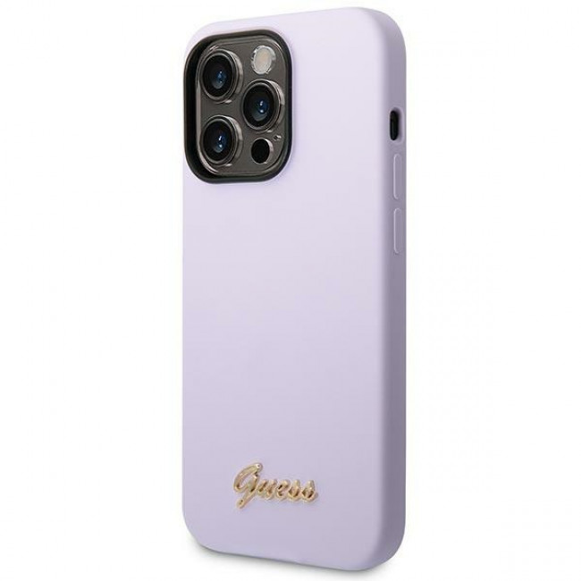 Guess iPhone 14 Pro Silicone Metal Logo Script Θήκη Σιλικόνης - Purple - GUHCP14LSLSMU