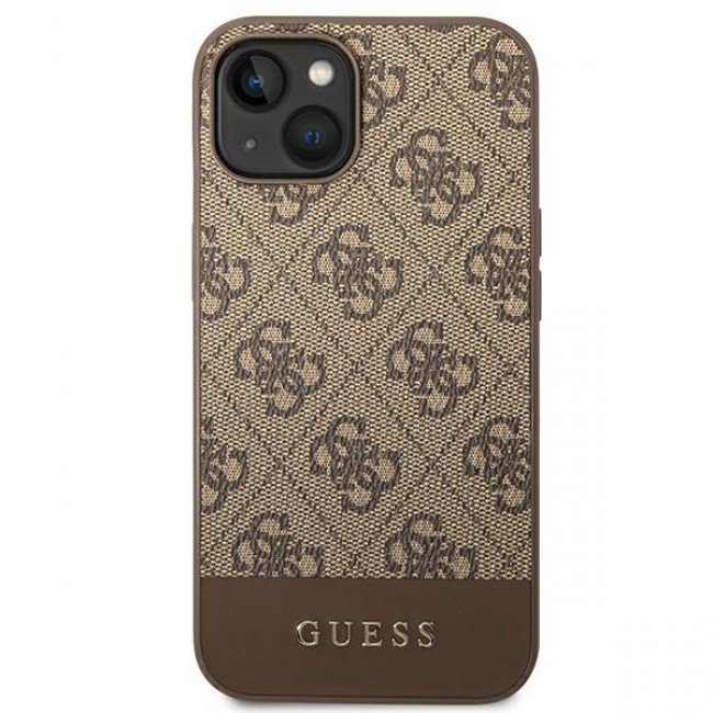 Guess iPhone 14 Plus - 4G Stripe Collection Θήκη με Επένδυση Συνθετικού Δέρματος - Brown - GUHCP14MG4GLBR