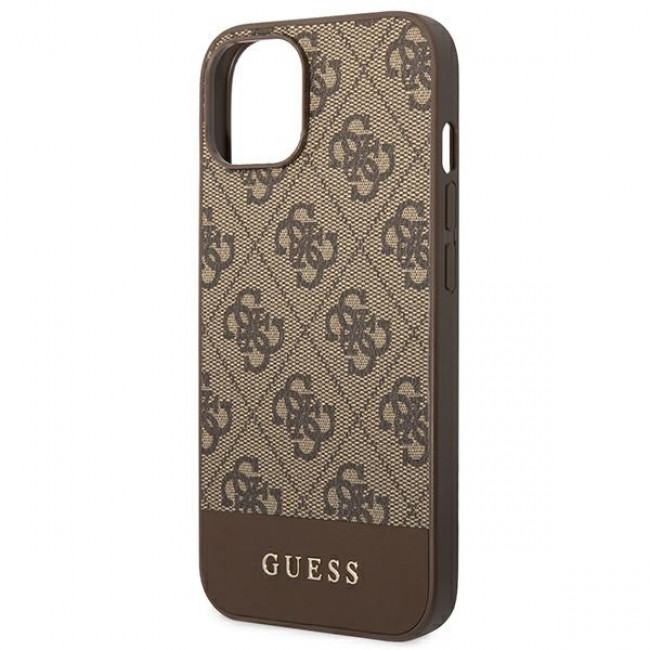 Guess iPhone 14 Plus - 4G Stripe Collection Θήκη με Επένδυση Συνθετικού Δέρματος - Brown - GUHCP14MG4GLBR