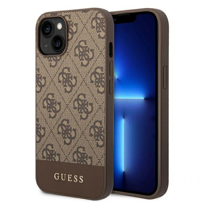 Guess iPhone 14 Plus - 4G Stripe Collection Θήκη με Επένδυση Συνθετικού Δέρματος - Brown - GUHCP14MG4GLBR