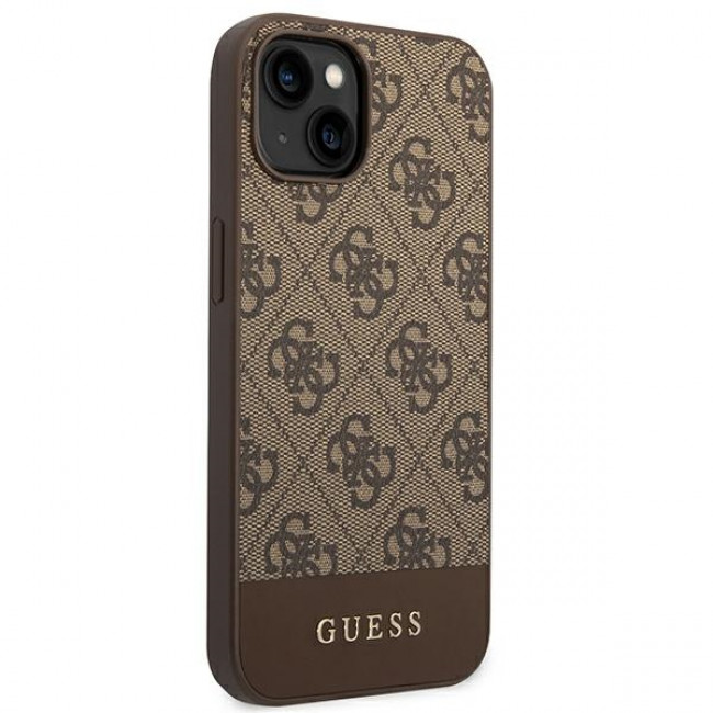 Guess iPhone 14 Plus - 4G Stripe Collection Θήκη με Επένδυση Συνθετικού Δέρματος - Brown - GUHCP14MG4GLBR