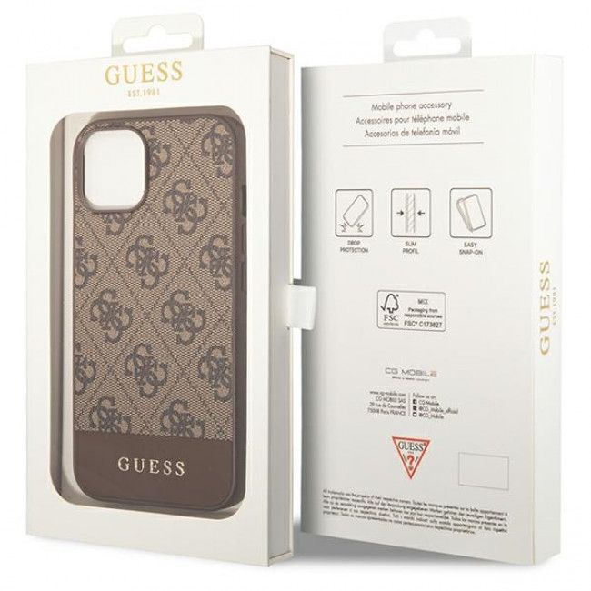 Guess iPhone 14 Plus - 4G Stripe Collection Θήκη με Επένδυση Συνθετικού Δέρματος - Brown - GUHCP14MG4GLBR