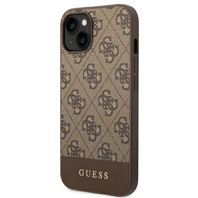 Guess iPhone 14 Plus - 4G Stripe Collection Θήκη με Επένδυση Συνθετικού Δέρματος - Brown - GUHCP14MG4GLBR