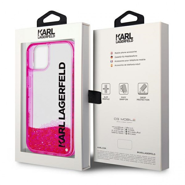 Karl Lagerfeld iPhone 14 Plus - Liquid Glitter Elong Σκληρή Θήκη με Πλαίσιο Σιλικόνης - Ημιδιάφανη / Pink - KLHCP14MLCKVF