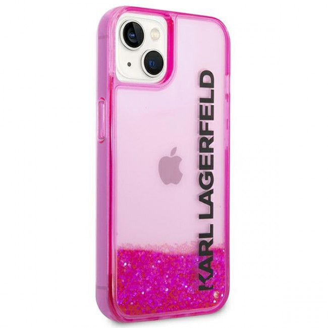 Karl Lagerfeld iPhone 14 Plus - Liquid Glitter Elong Σκληρή Θήκη με Πλαίσιο Σιλικόνης - Ημιδιάφανη / Pink - KLHCP14MLCKVF