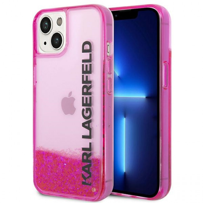 Karl Lagerfeld iPhone 14 Plus - Liquid Glitter Elong Σκληρή Θήκη με Πλαίσιο Σιλικόνης - Ημιδιάφανη / Pink - KLHCP14MLCKVF