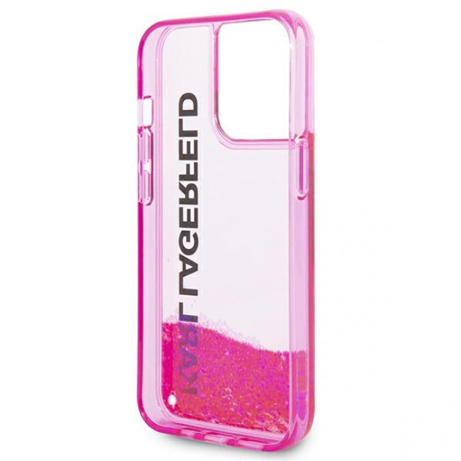 Karl Lagerfeld iPhone 14 Pro - Liquid Glitter Elong Σκληρή Θήκη με Πλαίσιο Σιλικόνης - Ημιδιάφανη / Pink - KLHCP14LLCKVF