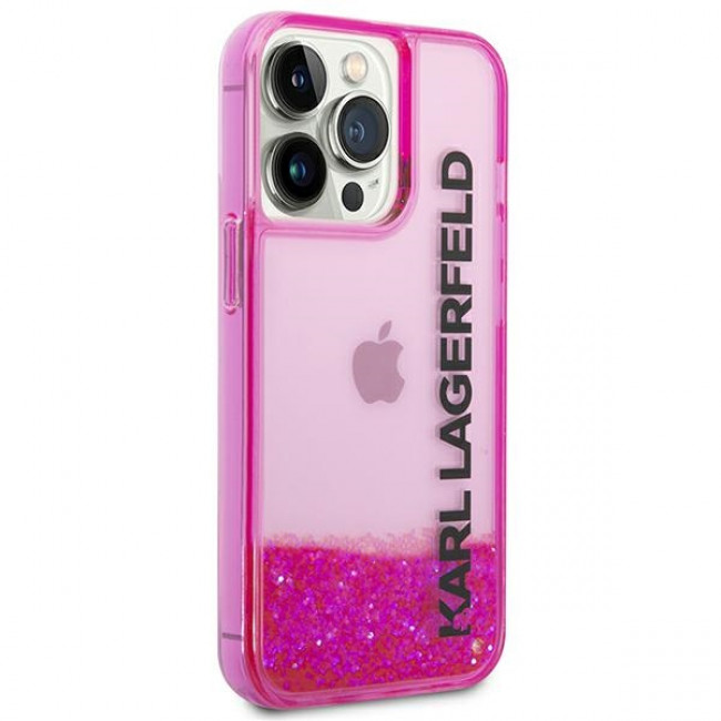 Karl Lagerfeld iPhone 14 Pro - Liquid Glitter Elong Σκληρή Θήκη με Πλαίσιο Σιλικόνης - Ημιδιάφανη / Pink - KLHCP14LLCKVF