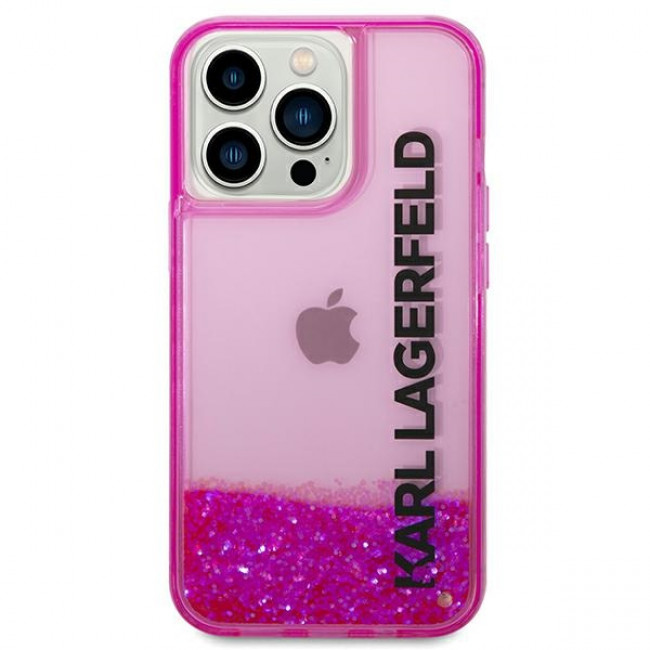 Karl Lagerfeld iPhone 14 Pro - Liquid Glitter Elong Σκληρή Θήκη με Πλαίσιο Σιλικόνης - Ημιδιάφανη / Pink - KLHCP14LLCKVF