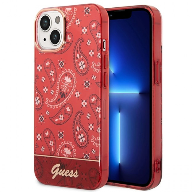 Guess iPhone 14 Plus Bandana Paisley Σκληρή Θήκη με Πλαίσιο Σιλικόνης - Red - GUHCP14MHGBNHR