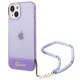 Guess iPhone 14 Plus Pearl Strap Σκληρή Θήκη με Πλαίσιο Σιλικόνης και Λουράκι - Purple / Pearl / Semi Clear - GUHCP14MHGCOHU