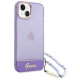 Guess iPhone 14 Plus Pearl Strap Σκληρή Θήκη με Πλαίσιο Σιλικόνης και Λουράκι - Purple / Pearl / Semi Clear - GUHCP14MHGCOHU