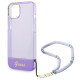 Guess iPhone 14 Plus Pearl Strap Σκληρή Θήκη με Πλαίσιο Σιλικόνης και Λουράκι - Purple / Pearl / Semi Clear - GUHCP14MHGCOHU