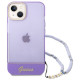 Guess iPhone 14 Plus Pearl Strap Σκληρή Θήκη με Πλαίσιο Σιλικόνης και Λουράκι - Purple / Pearl / Semi Clear - GUHCP14MHGCOHU