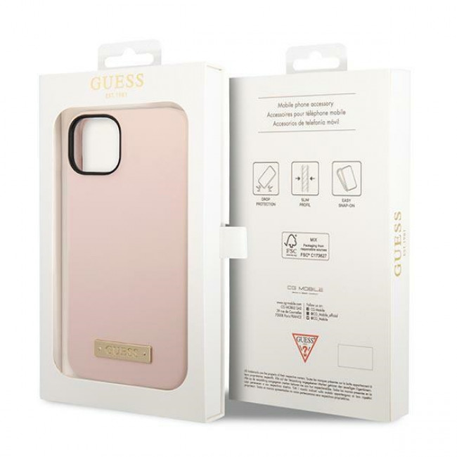 Guess iPhone 14 Plus Silicone Logo Plate MagSafe Θήκη Σιλικόνης με MagSafe - Pink - GUHMP14MSBPLP