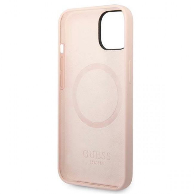 Guess iPhone 14 Plus Silicone Logo Plate MagSafe Θήκη Σιλικόνης με MagSafe - Pink - GUHMP14MSBPLP