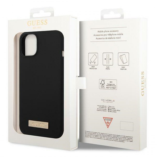 Guess iPhone 14 Plus Silicone Logo Plate MagSafe Θήκη Σιλικόνης με MagSafe - Black - GUHMP14MSBPLK