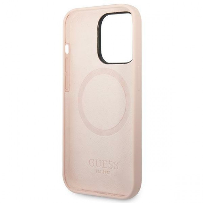 Guess iPhone 14 Pro Silicone Logo Plate MagSafe Θήκη Σιλικόνης με MagSafe - Pink - GUHMP14LSBPLP