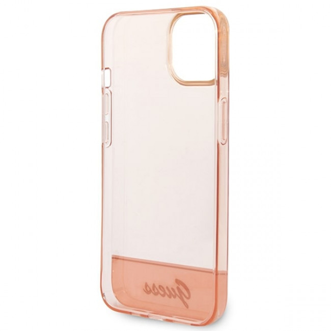 Guess iPhone 14 Plus Translucent Σκληρή Θήκη με Πλαίσιο Σιλικόνης - Pink / Semi Clear - GUHCP14MHGCOP