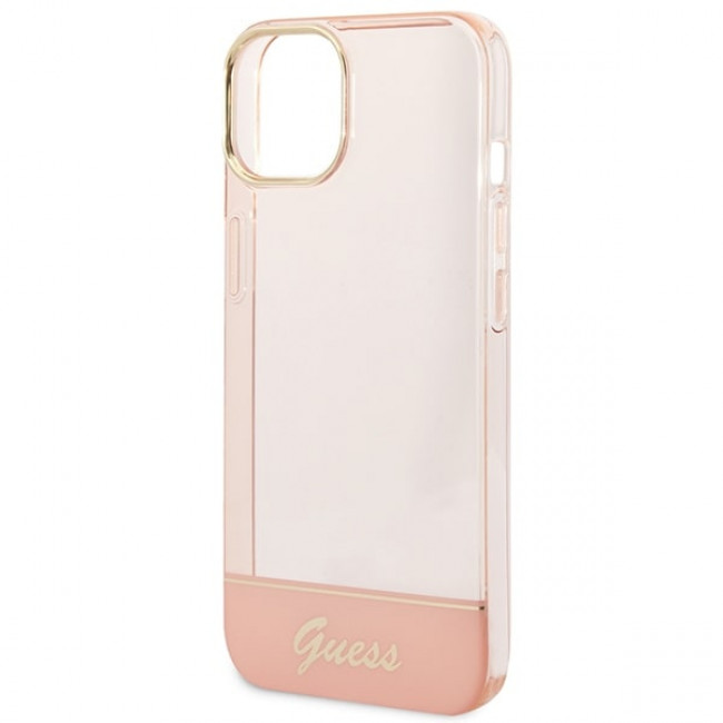 Guess iPhone 14 Plus Translucent Σκληρή Θήκη με Πλαίσιο Σιλικόνης - Pink / Semi Clear - GUHCP14MHGCOP