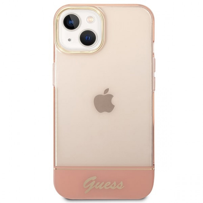 Guess iPhone 14 Plus Translucent Σκληρή Θήκη με Πλαίσιο Σιλικόνης - Pink / Semi Clear - GUHCP14MHGCOP