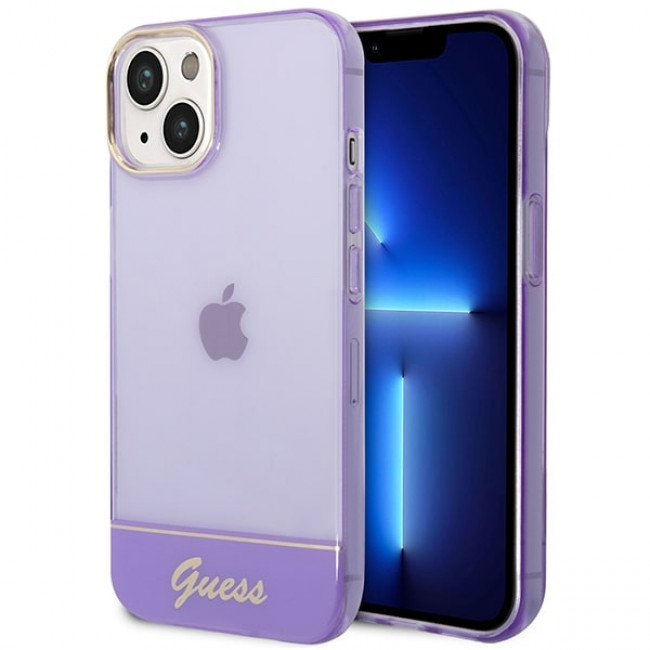 Guess iPhone 14 Plus Translucent Σκληρή Θήκη με Πλαίσιο Σιλικόνης - Purple / Semi Clear - GUHCP14MHGCOU