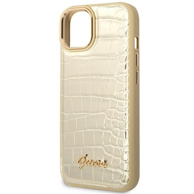 Guess iPhone 14 Plus Croco Collection Θήκη με Επένδυση Συνθετικού Δέρματος - Gold - GUHCP14MHGCRHD