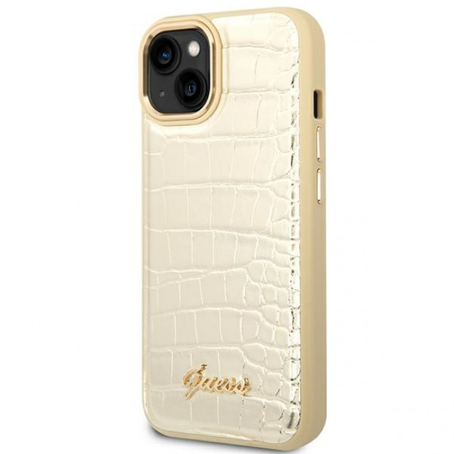 Guess iPhone 14 Plus Croco Collection Θήκη με Επένδυση Συνθετικού Δέρματος - Gold - GUHCP14MHGCRHD