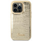 Guess iPhone 14 Pro Croco Collection Θήκη με Επένδυση Συνθετικού Δέρματος - Gold - GUHCP14LHGCRHD